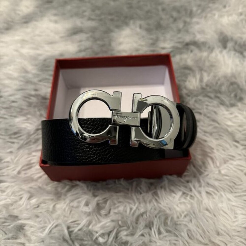 Salvatore Ferragamo Silver Buckle Reversible Black/Brown Belt Sz 38